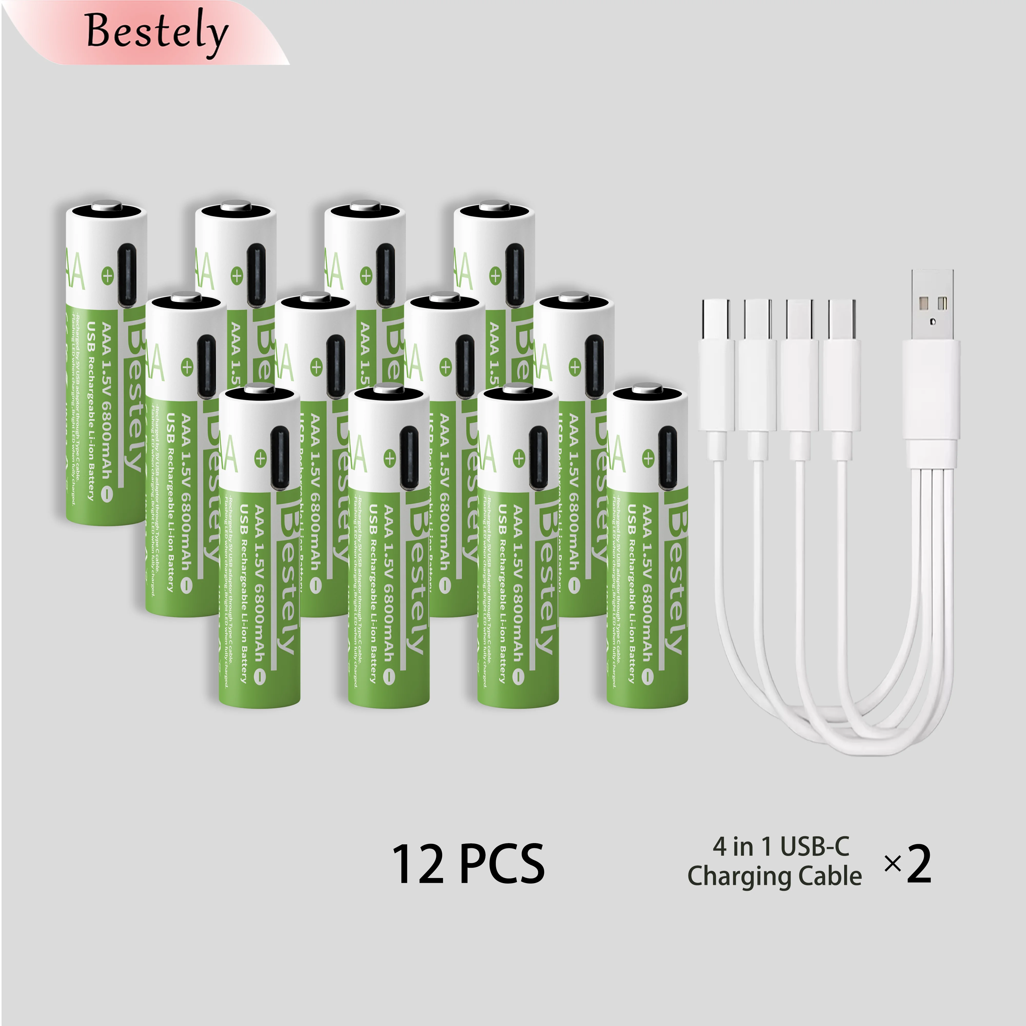 Neue 1,5V AAA 6800mAh Lithium-Akkus USB AAA Hochleistungs-Li-Ionen-Batterie 2000 Zyklen mit kostenlosem Typ-C-Kabel