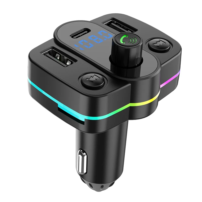 Typ-C Schnelllade-Autoladegerät FM-Transmitter Dual USB Musik-Player MP3-Ladegerät-Adapter Typ-C Wireless Light Freisprecheinrichtung