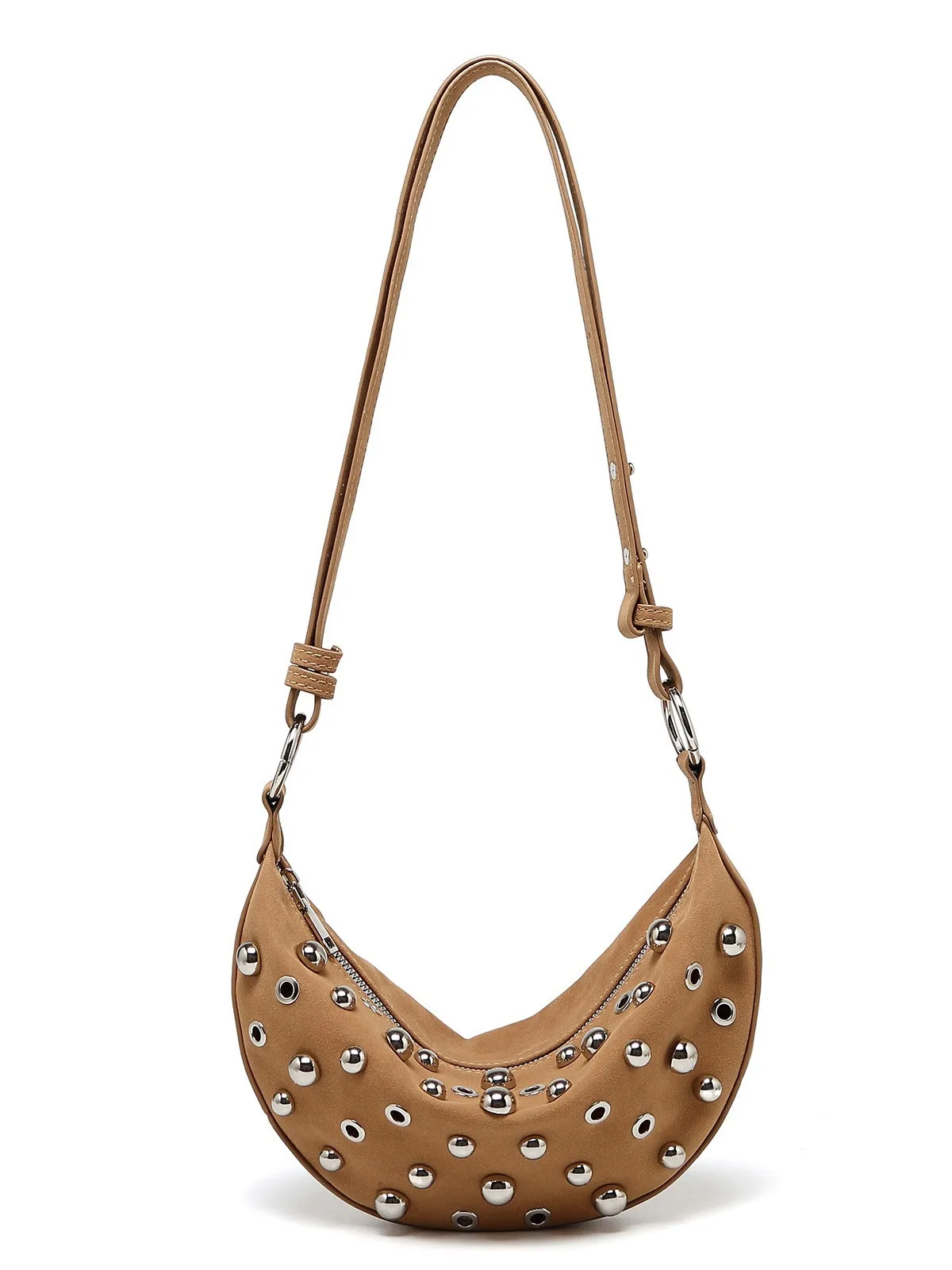 

Trendy punk style eyelet mushroom nail crossbody bag for women elegant Women Casual Tote Bag Rivets Deisgner Half Moon Bag C150