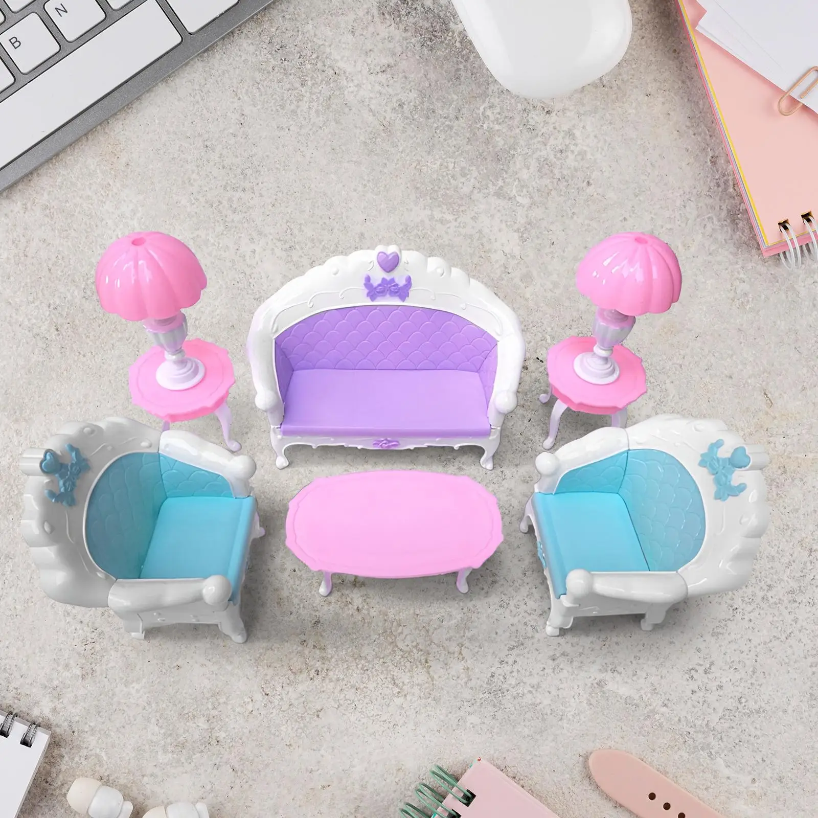 Doll Furniture Set Miniature Dollhouse Decoration Pretend Toy Dollhouse Living Room Miniature Sofa and Table for Doll Decoration