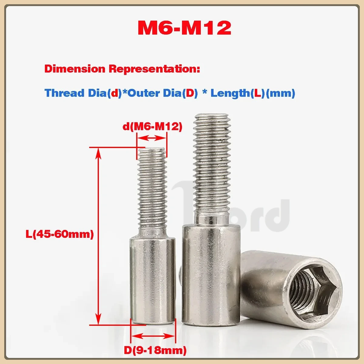 Long Tail Cylinder Pull Rod Nut / Nickel Plated Hexagon Socket Long Nut / Fastening Long Thread Nut