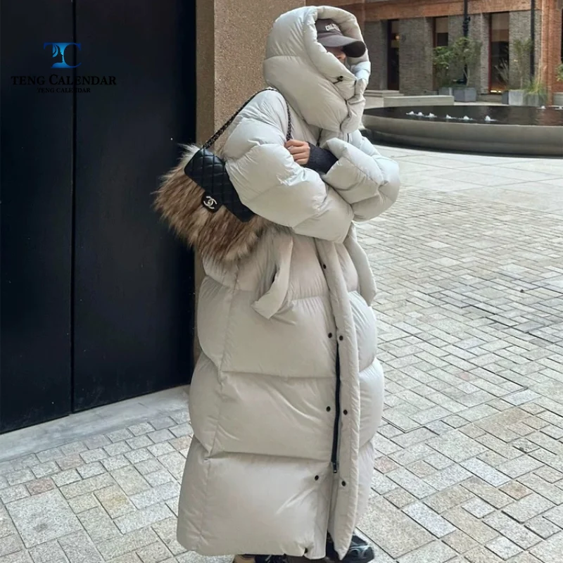 Long Down Cotton Jacket, High-end Over The Knee Large Blanket, Thick Hooded Jacket, Women's Winter 2026 New Model