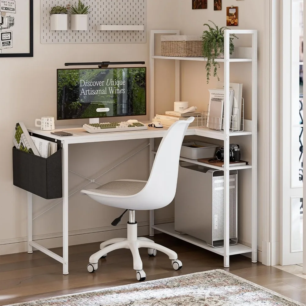 L-Shaped 40 Inch Computer Desk with Reversible Storage, Corner Office Desk for Home, Study Writing Table with Hutch