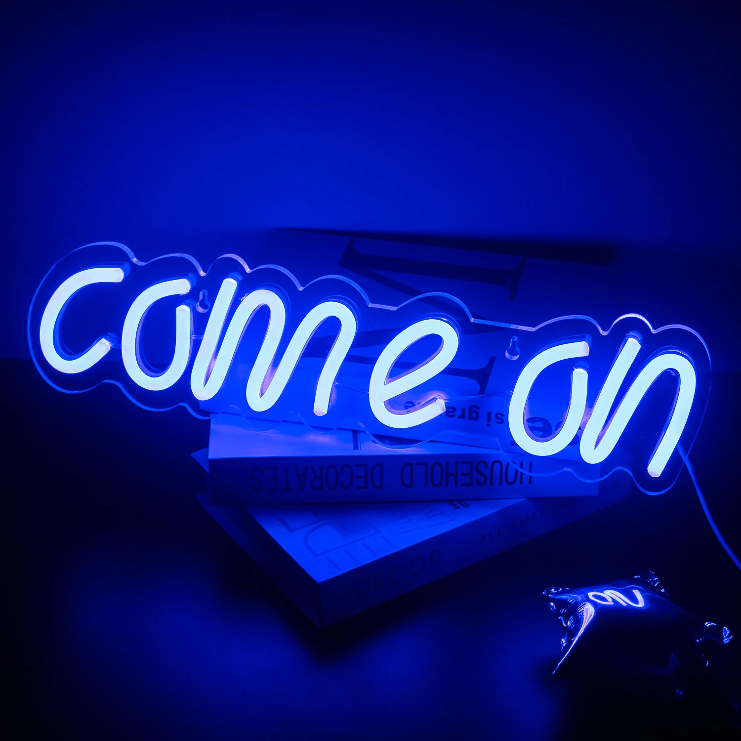 Come On Neon Light Led Neon Sign Blue Letters Light Sign USB Powered for Office Party Bar Wedding Shop Gaming Room Decor