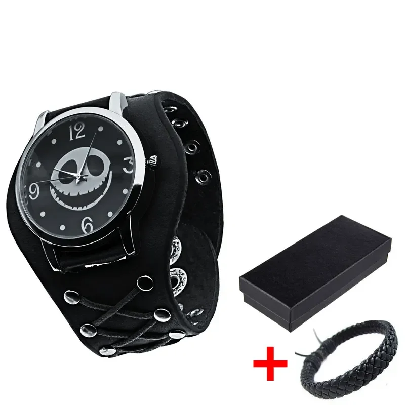 ساعة كابوس كرتونية للرجال ، أسود ، حزام بني ، حزام جلدي ، كوارتز ، كاجوال ، ساعات رياضية للرجال