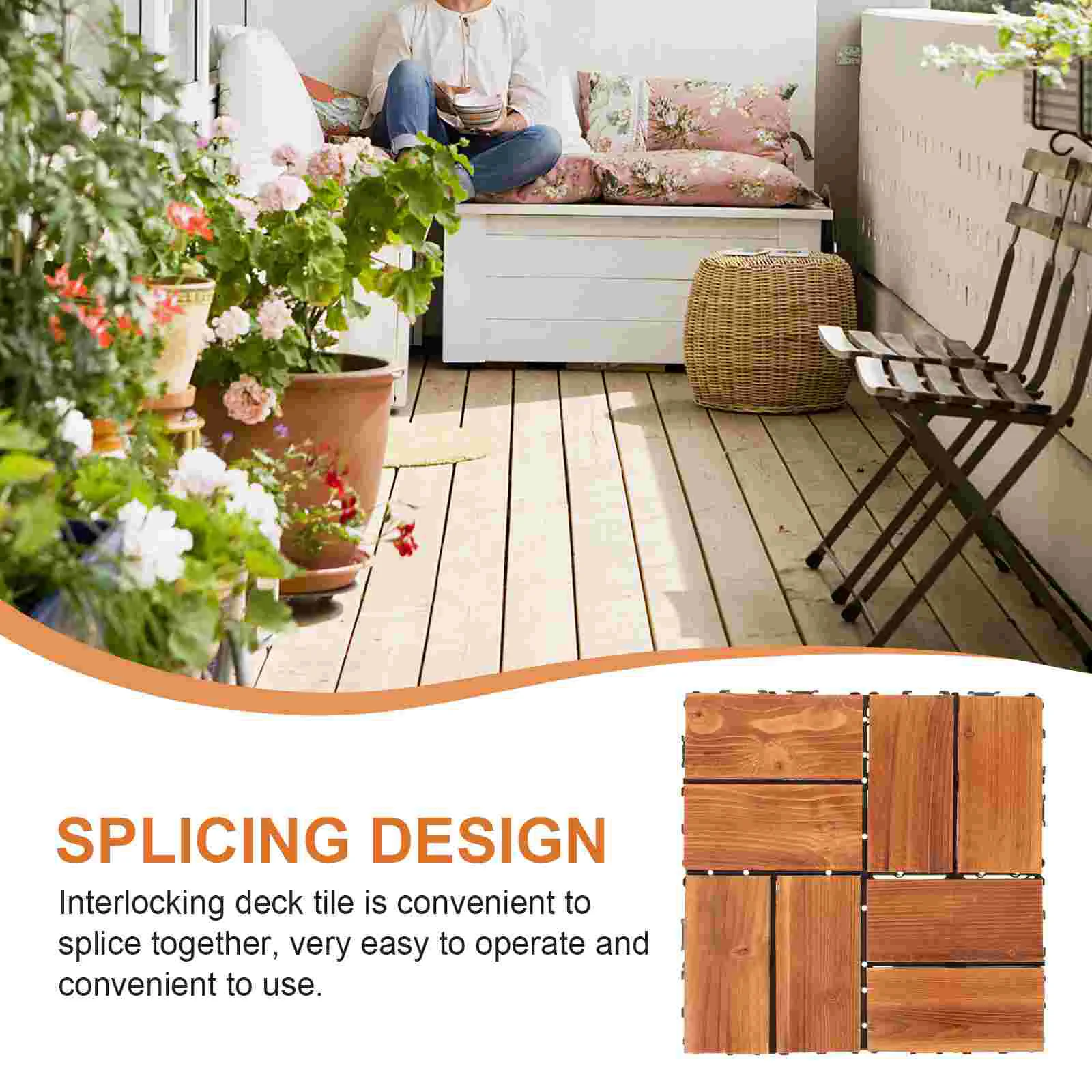 Splicing Balcony Floor Outdoor Tile Patio Blocks for Covering Interlocking Tiles Flooring outside Walkway Deck Water Proof