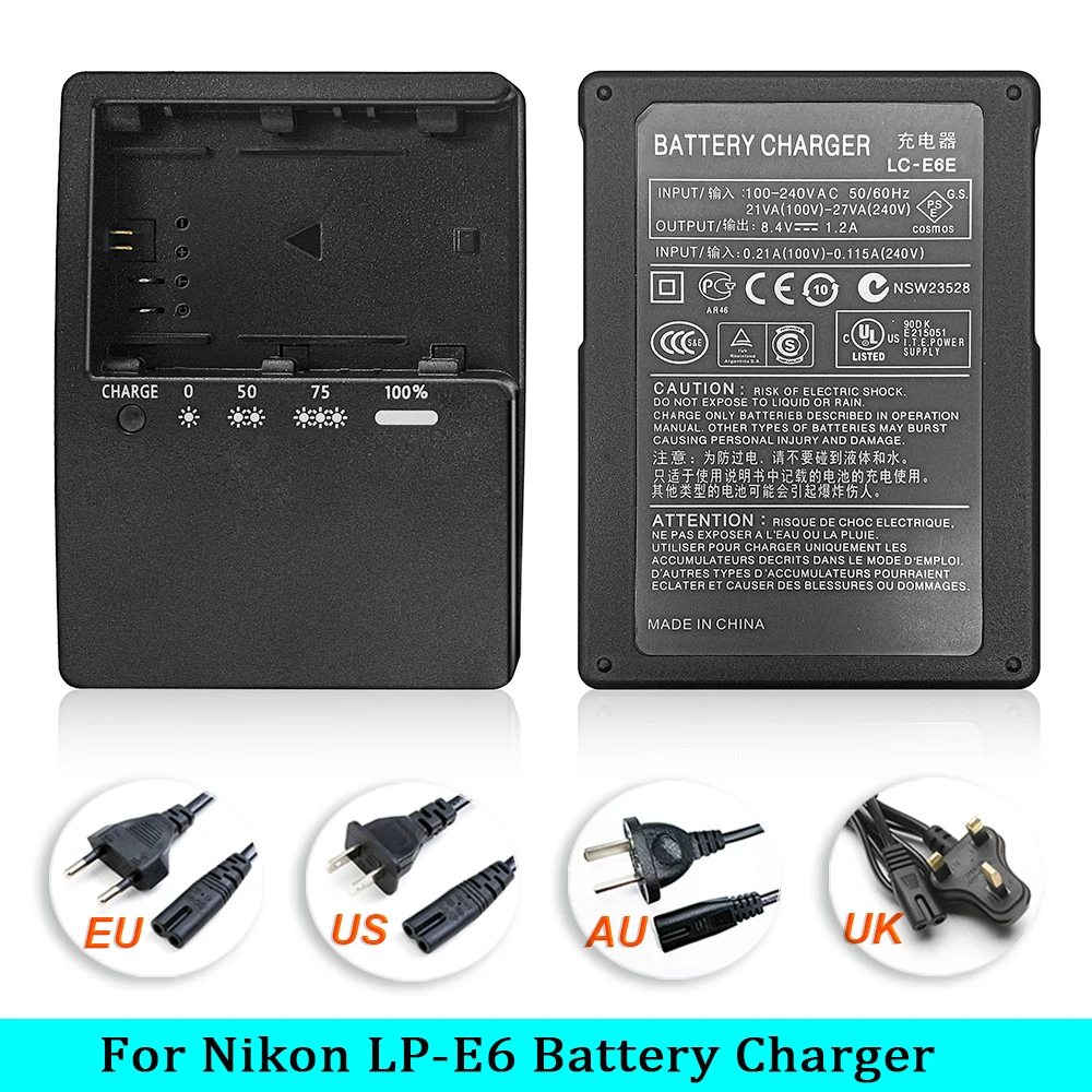 LC-E6E LC-E6 cargador para Canon LP-E6 LP-E6N LP-E6NH batería EOS 70D 60D 5D Mark III 5D Mark IV 5DSR 6D MARK II 60D 80D 7D R5 R6