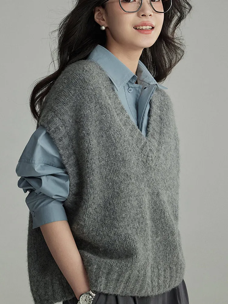 

Comfortable V-Ne Svel Knitted Sweater Women's Sle Pure Color Crew Ne Pullover Slimming Vest Lazy Sle Tank Top