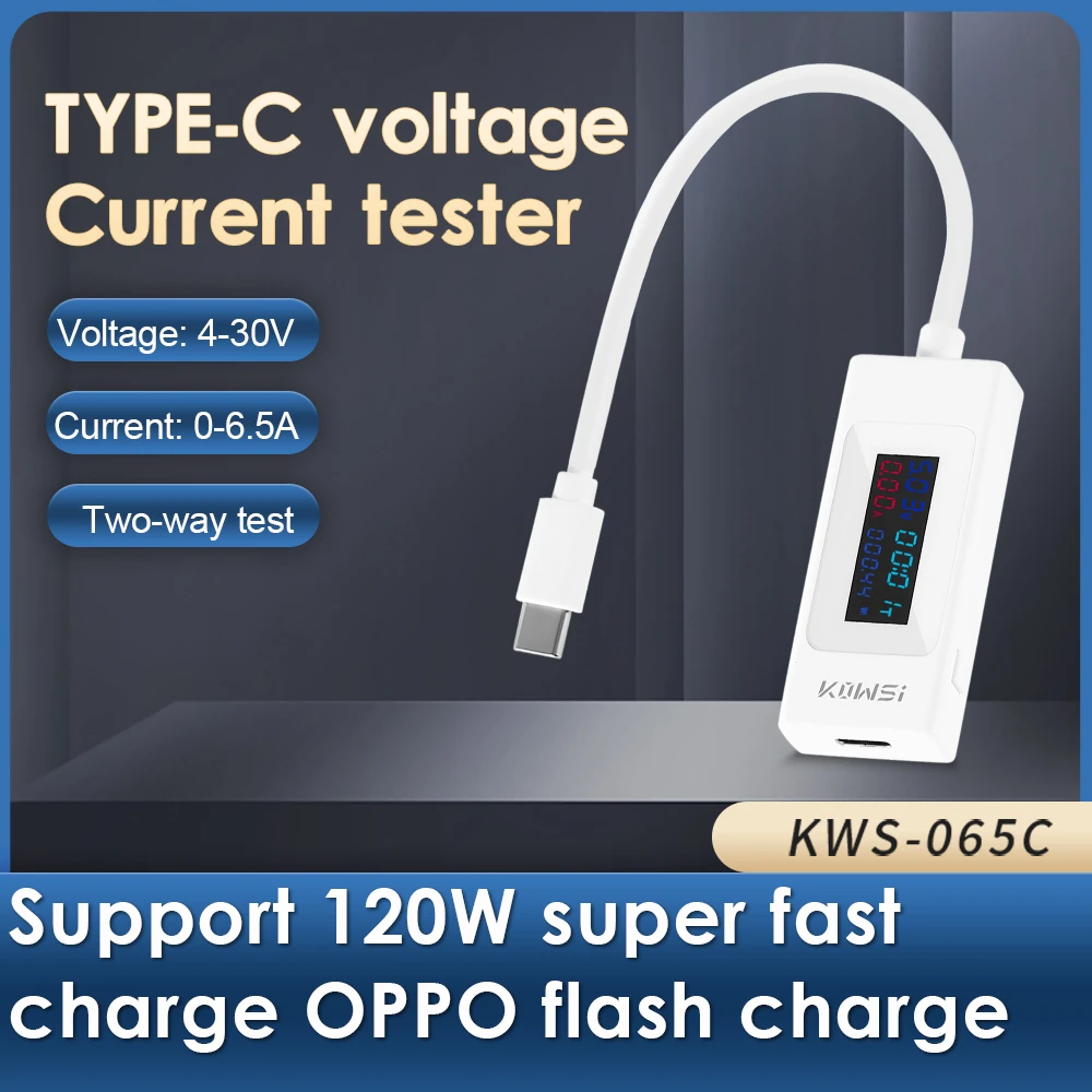 LCD Digital Type-C USB voltmetro amperometro 4-30V 6.5A Tester rilevatore di carica della tensione di corrente supporto per Test bidirezionale