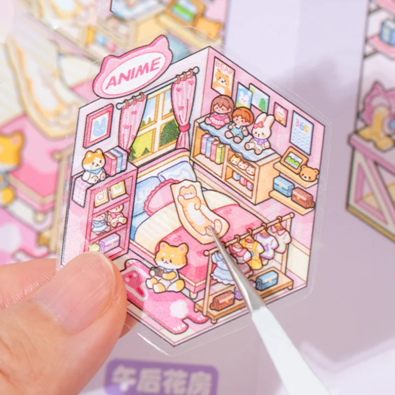 13Sheets/Book Palm Life Home Scenery Sticker Book Portable Mini Scene Room Puzzle Decoration Handmade DIY Christmas Gift