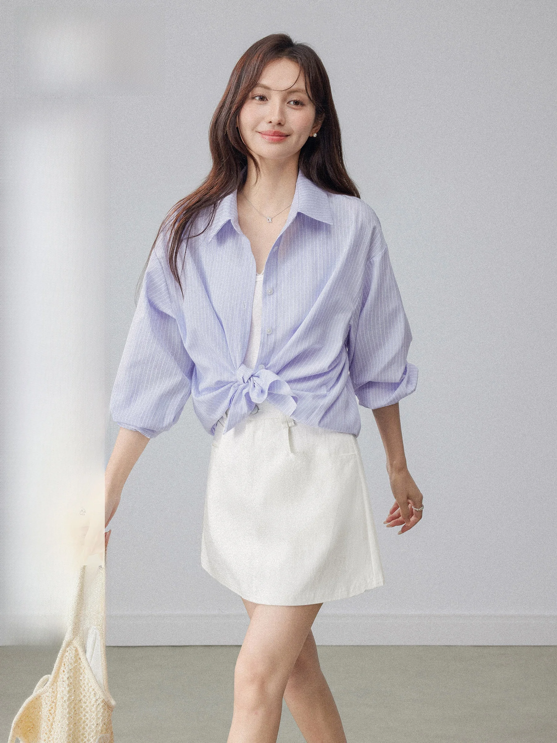 

Women's Striped Lace Crop Top And Shirt Set Korean Style Lazy Fashion Sun Protection Outerwear Casual Loose Fit Long Sleeve