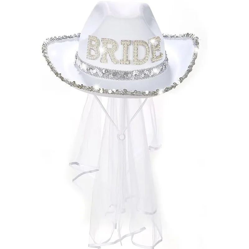 White Bride to Be Denim Hat with Veil Wedding Decoration Bridal Shower Engagement Hen Girl Headdress Bachelorette Party Supplies