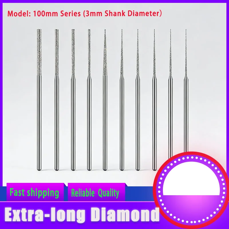 Extended Diamond Grinding Needle, Emery Drill Bit for Jade Jadeite Agate Stone Carving & Drilling