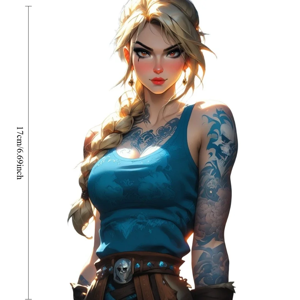Astrid Tribal Tattoo Girl Sticker 17cm Waterproof Vinyl Decal Blonde Braid Lady Graphic Decal for Car Motorcycle Helmet Laptop