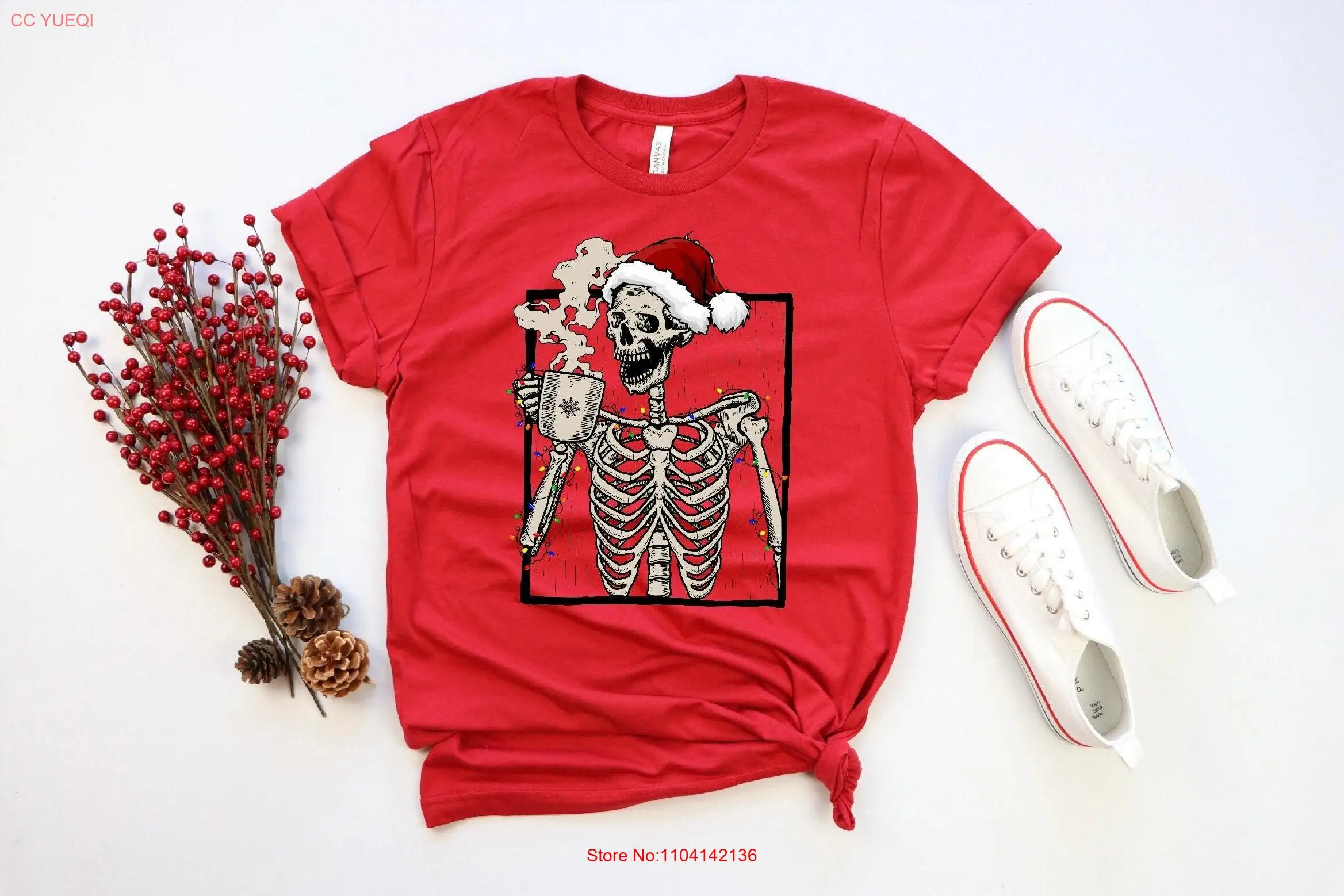 

Забавная рождественская футболка Skeleton Dead Inside Coffee Latte Mug с длинными или короткими рукавами