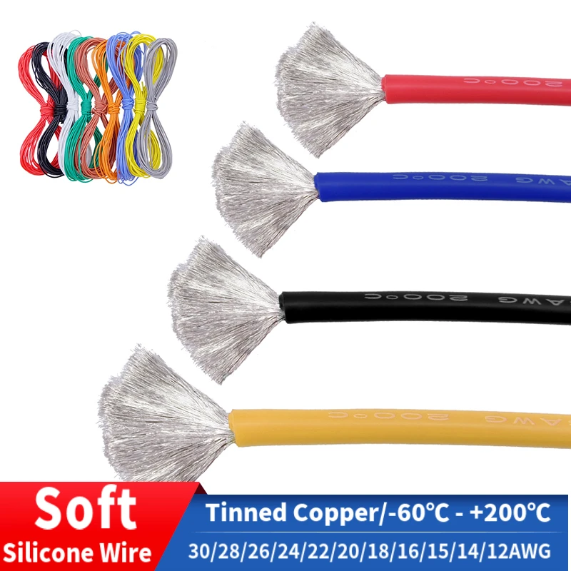 5M/10M Copper Wire Super Soft Silicone Rubber 30AWG-10AWG Heat-resistant Ultra Flexible Electronic Cord High Temperature Cable