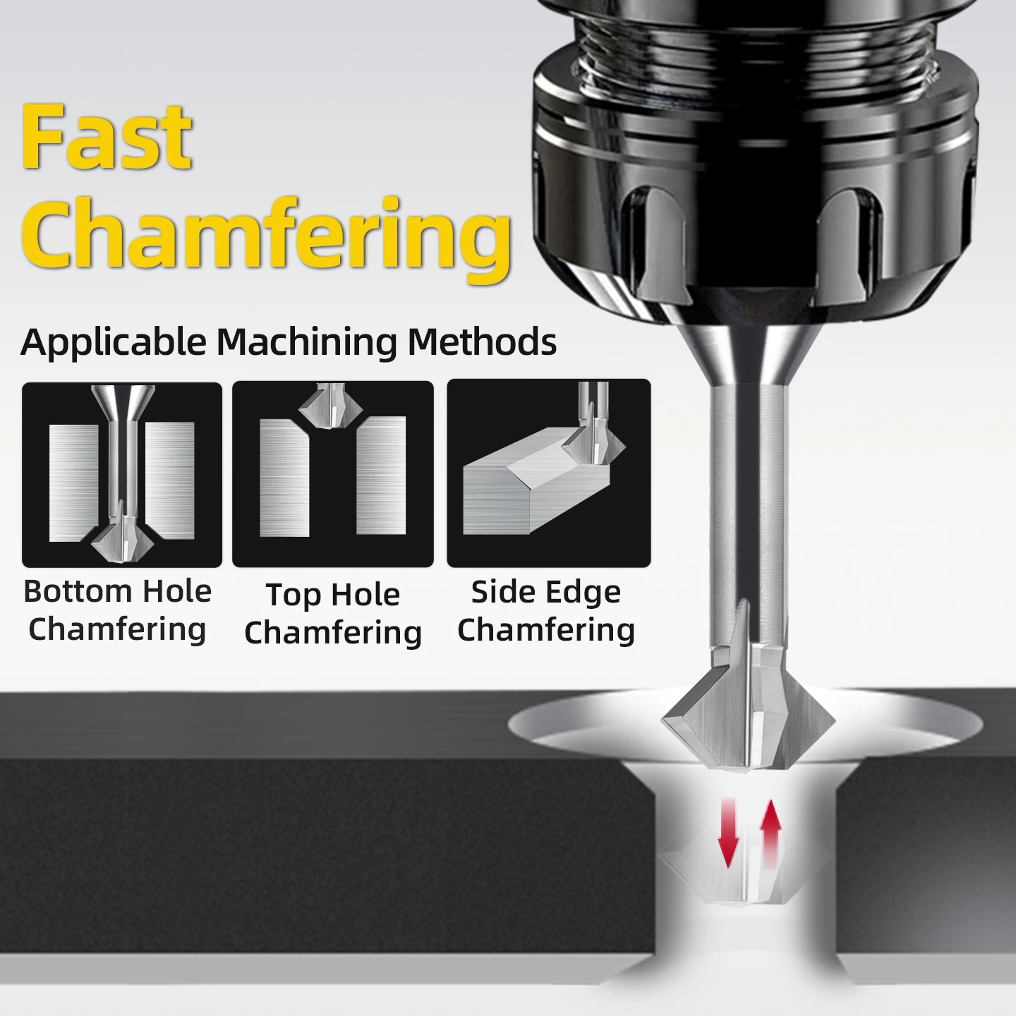 HRC60 Tungsten Carbide Front & Back Deburrer 60° 90° Up‑Down Chamfering End Mill for Steel Aluminum CNC Machining
