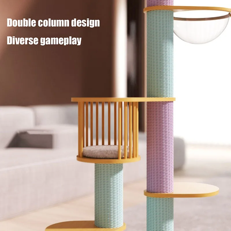 257-263cm Cat Tower Pillar Tree With Hammock Toy Bed Basket House Big Condo Ceiling Tunnel Home Ramp Outdoor Nest Swing Wooden