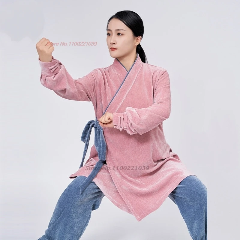 

2026 китайский кунг-фу тай чи боевые искусства ушу униформа утолщенные теплые топы + брюки комплект вин Чун тренировочные упражнения для выступлений