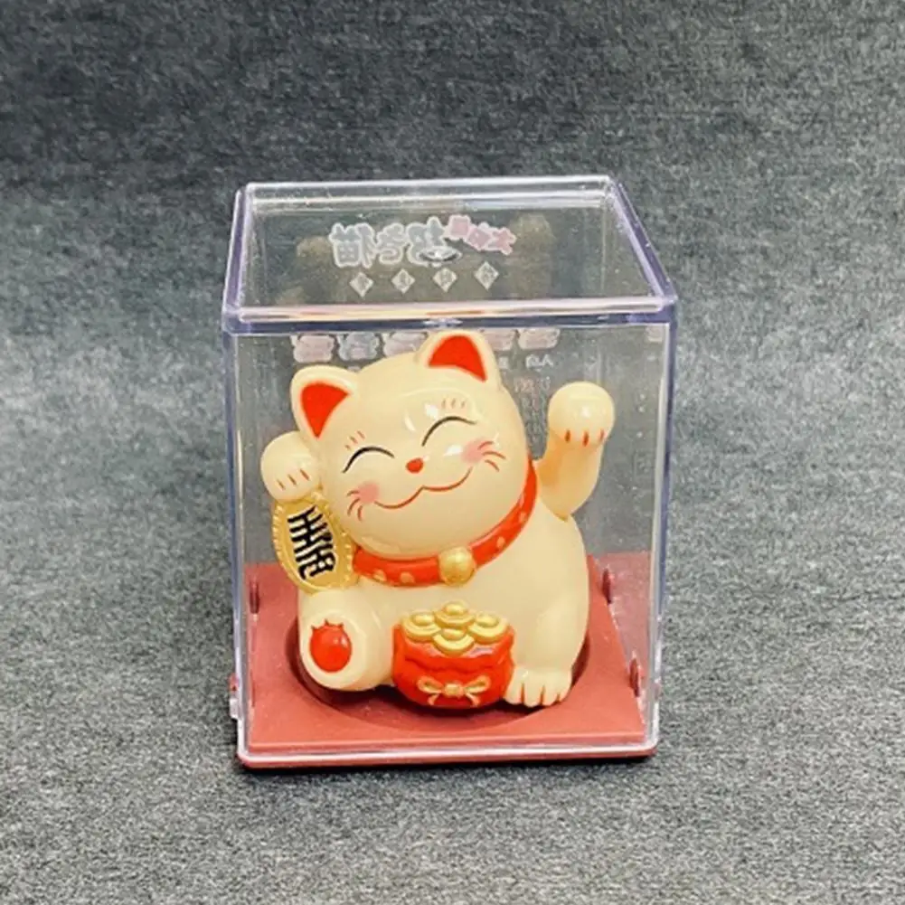 Welcome Lucky Cat Figurine Shaking Hand Plastic Chinese Style Light Energy Fortune Cat Statue for Desktop Home Ornaments Craft