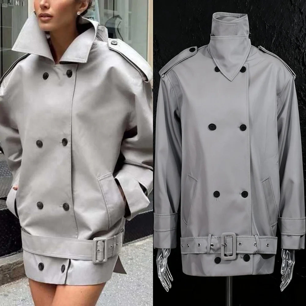 معطف كاجوال فضفاض مزدوج الصدر من High Street للنساء بأكمام طويلة وتصميم مرقع ملابس نسائية سترة نادي عصرية جديدة #1