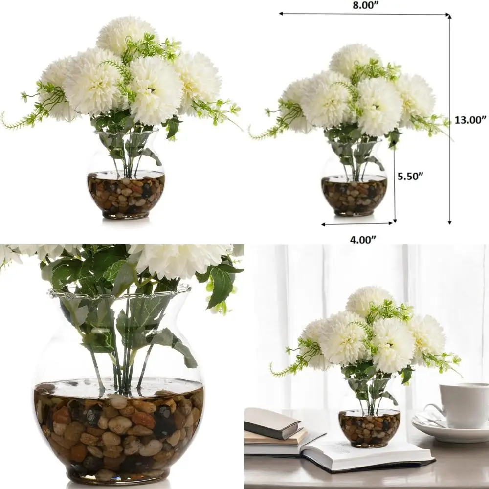 

Композиция из искусственных цветов шелкового календулы с 7 головками и круглой вазой