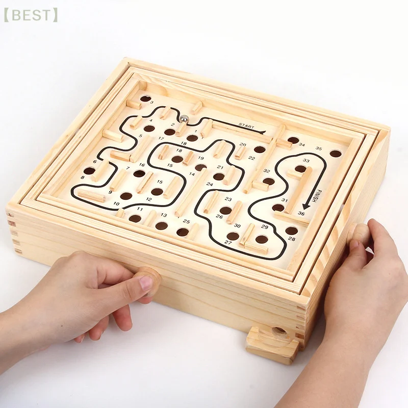 Wooden Labyrinth Board Games For Children Ball Moving 3D Maze Puzzle Handcrafted Toys Kids Table Balance Education Board Game