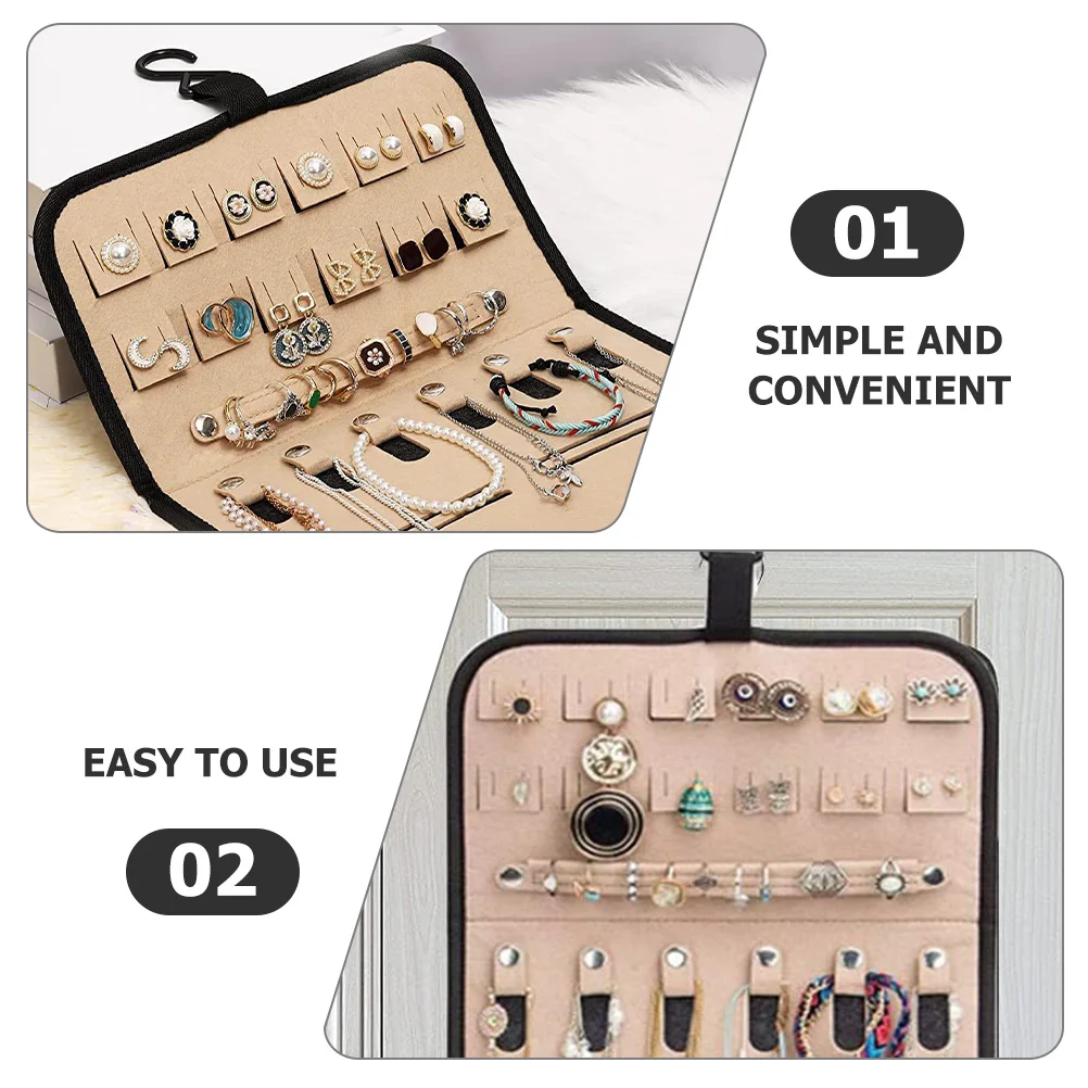 

Jewelry Organizer Hanging Bag with Multiple Pockets for Earrings Necklaces Bracelets Wall Mount Storage Travel Friendly Compact