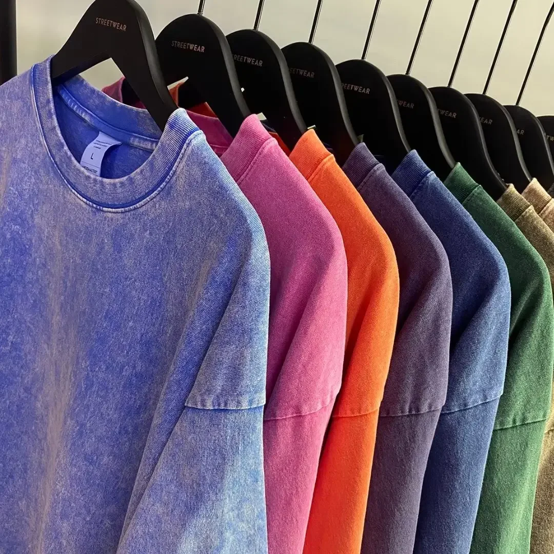 American Style Retro Heavyweight Solid Color Short Sleeved T-shirt Men Women Summer Street Trendy Washed Old Oversized Clothes view 3