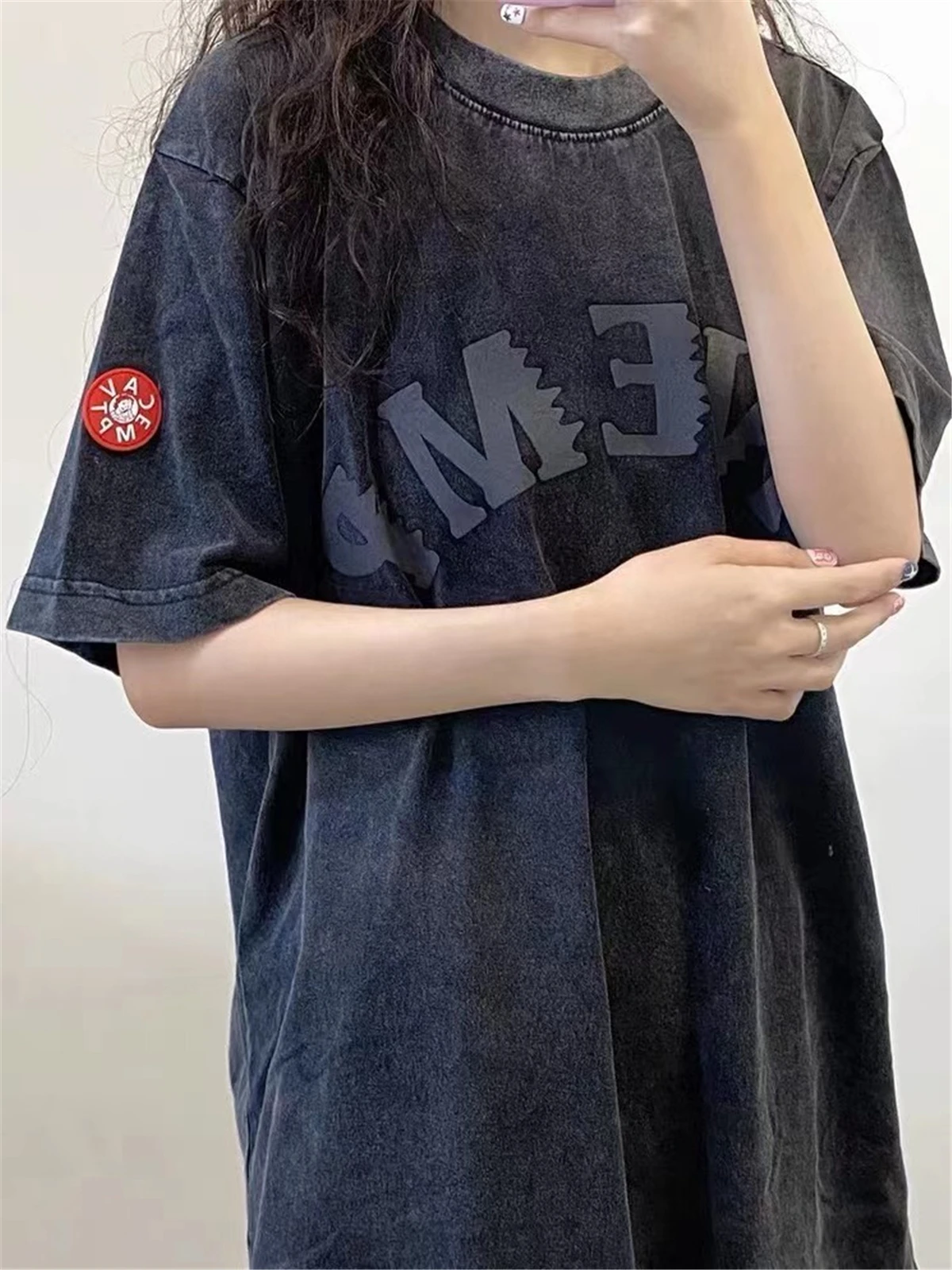 Life Cavempt Japan fashion Heavy Fashion Brand C.E Retro Washed Distressed Letters Short sleeve round Neck T-shirt Men and Women