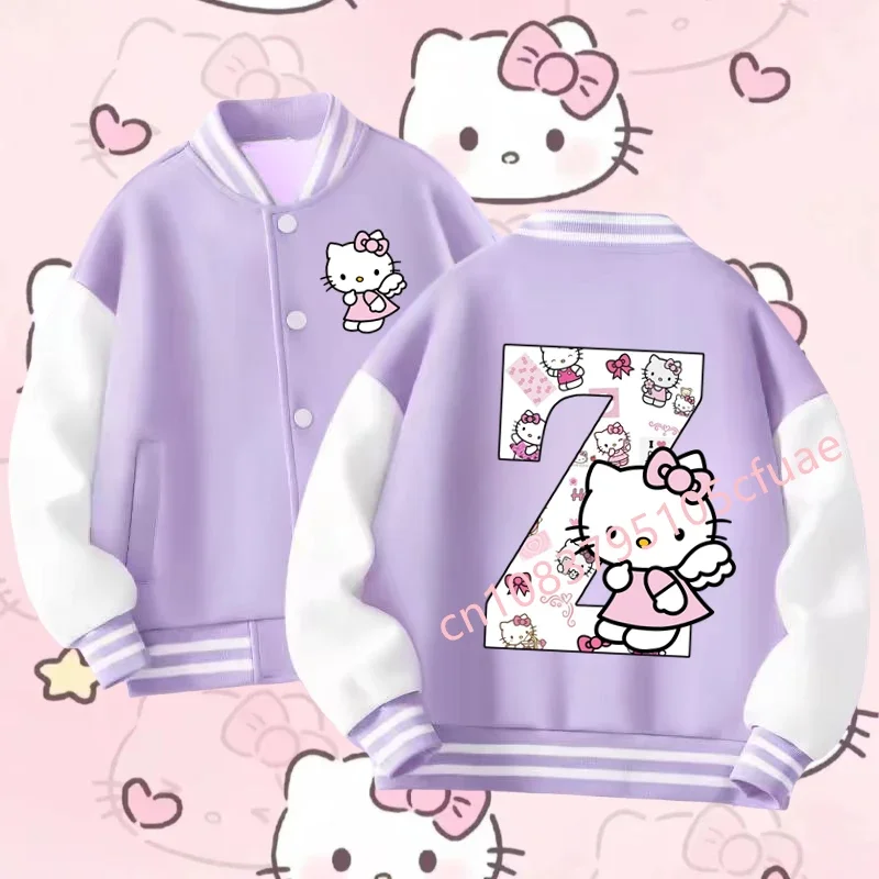 

Hello Kitty Letter A-Z Boy Girls Long-sleeved Hoodie Cartoon Clothes Kawaii Birthday Jacket Gift Sanrio Baseball Uniform Clothes