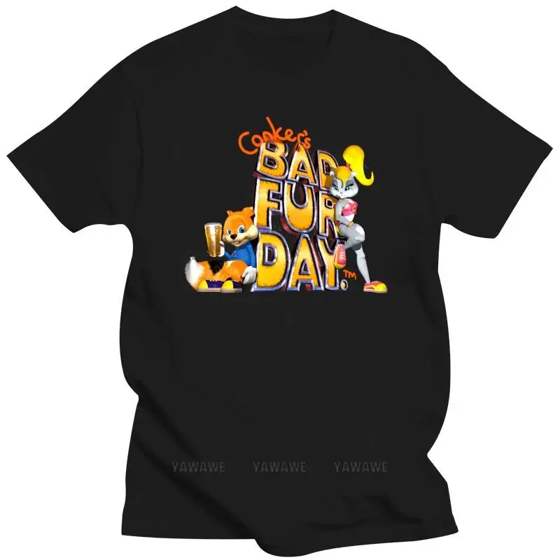 Nueva camiseta negra de manga corta para hombre, camiseta Conkers Bad Fur Day N64, camiseta divertida de arte en caja, camiseta novedosa para mujer, camiseta Unisex
