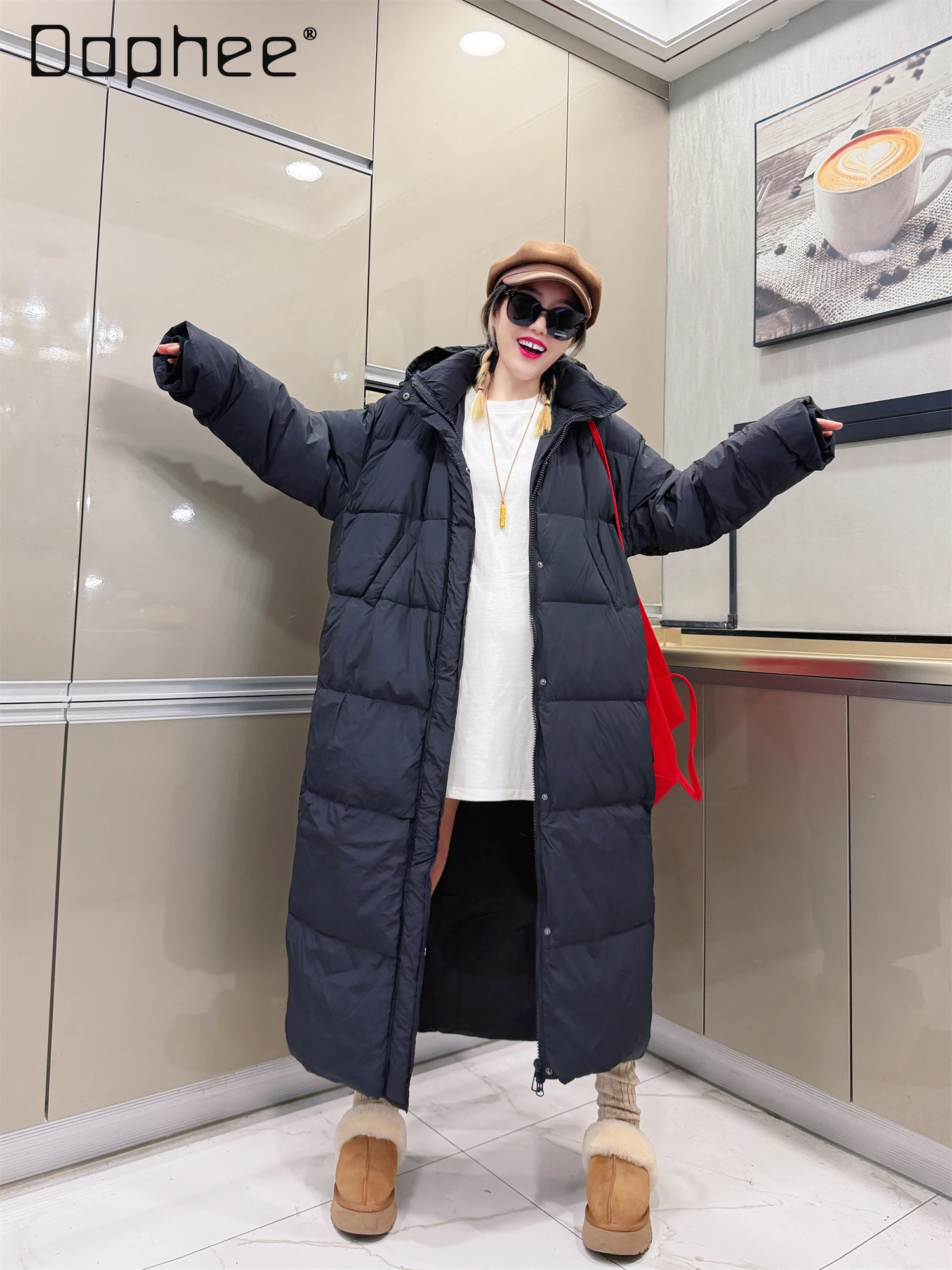 

Зимняя теплая длинная куртка-пуховик выше колена с капюшоном для женщин, толстое свободное пальто для пар, куртка-пуховик в студенческом стиле