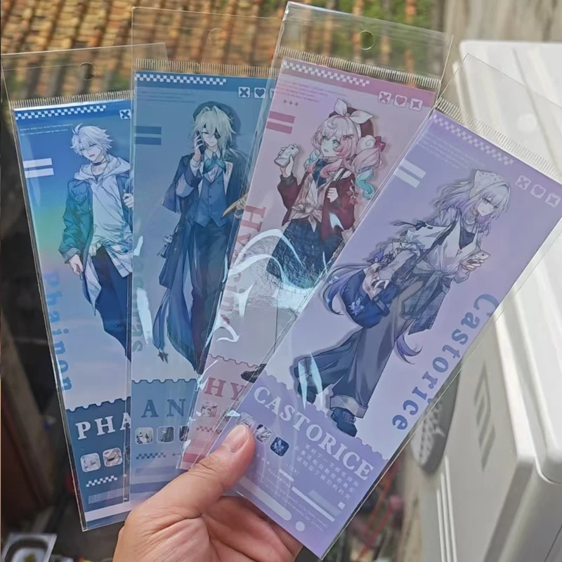 4Pcs/Pack Honkai Star Rail  Laser Ticket Rectangular Bookmark Hyacine Khaslana NeiKos496 Castorice Anaxagoras LOMO Postcard