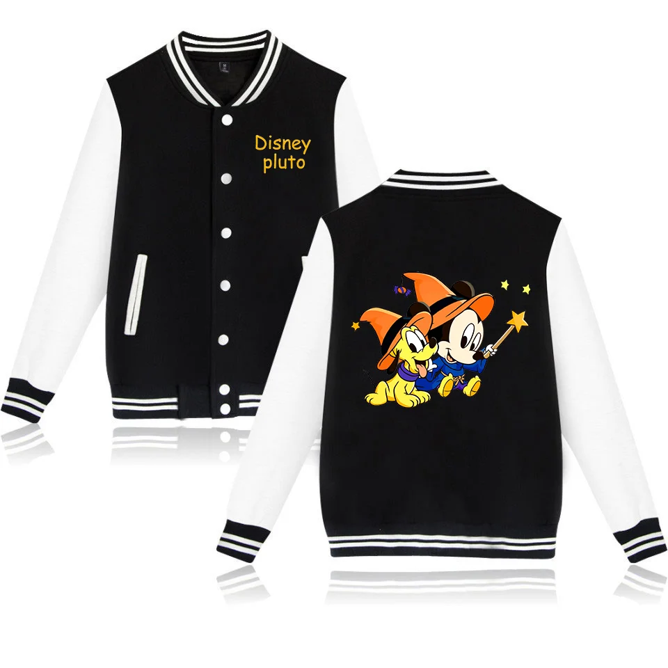 Disney Cartoon Pluto Dog Varsity Baseball Bomber Jacket Men Women Hip Hop Harajuku Jackets Kids Boys Girls Single Coats