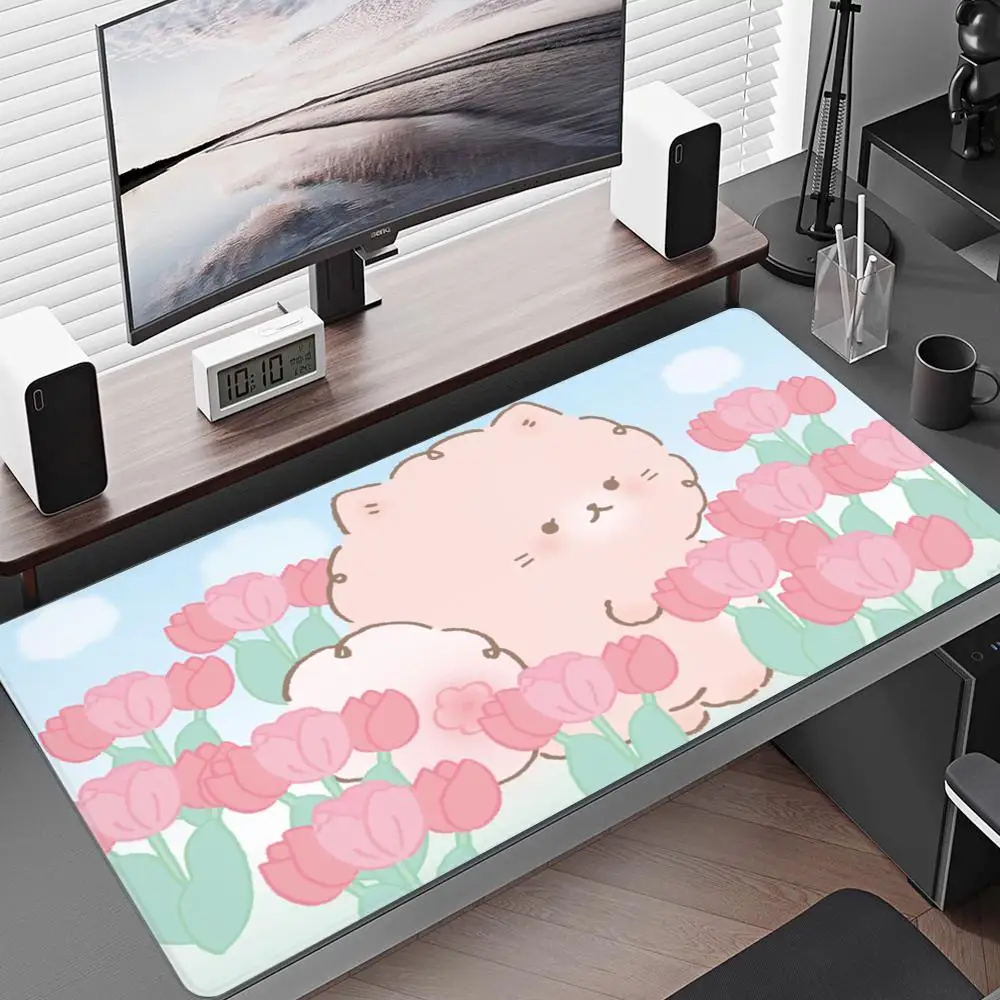 Anime Tulip Mouse Pad Green Plant Mousepad Art Flower Desk Mat Computer Gamer Accessories Mats Anti-slip Keyboard Pads