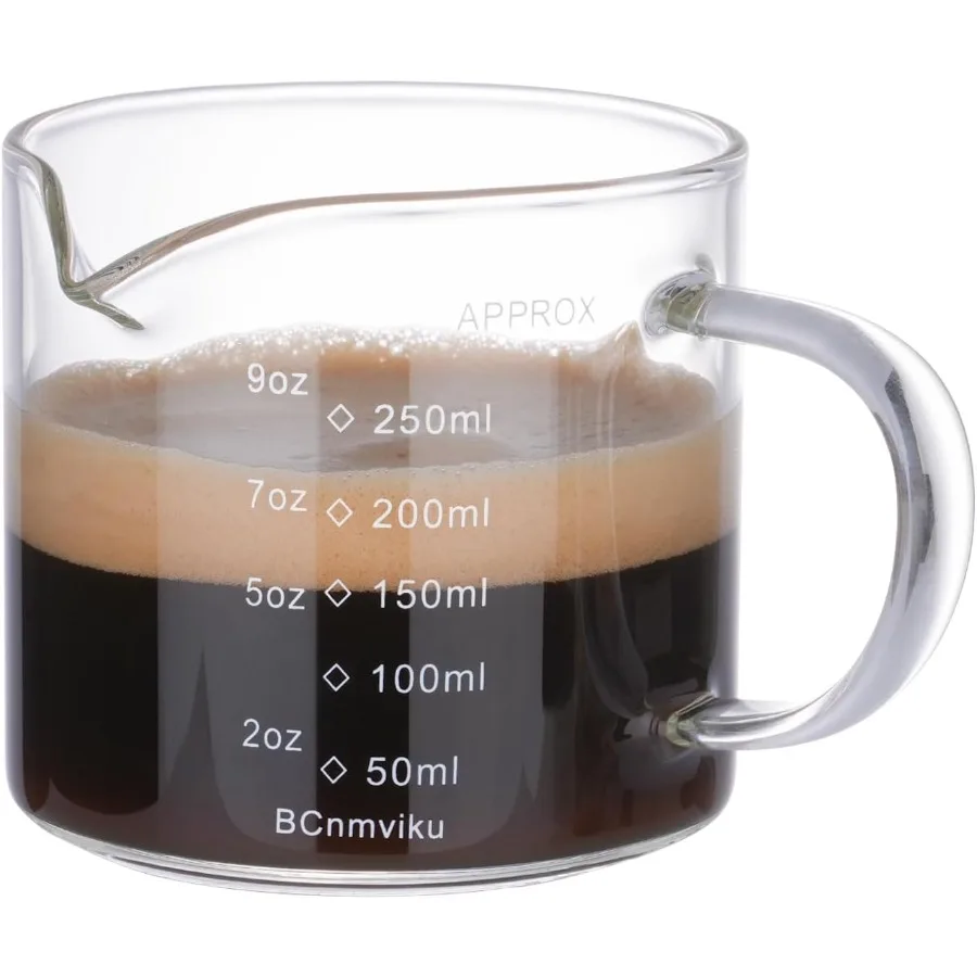 

Espresso Cup Measuring Cup Triple Pitcher Milk Cup 250ML/8.5OZ Espresso Cups with Handle Shot Glass with V-Shaped Mouth Clear A