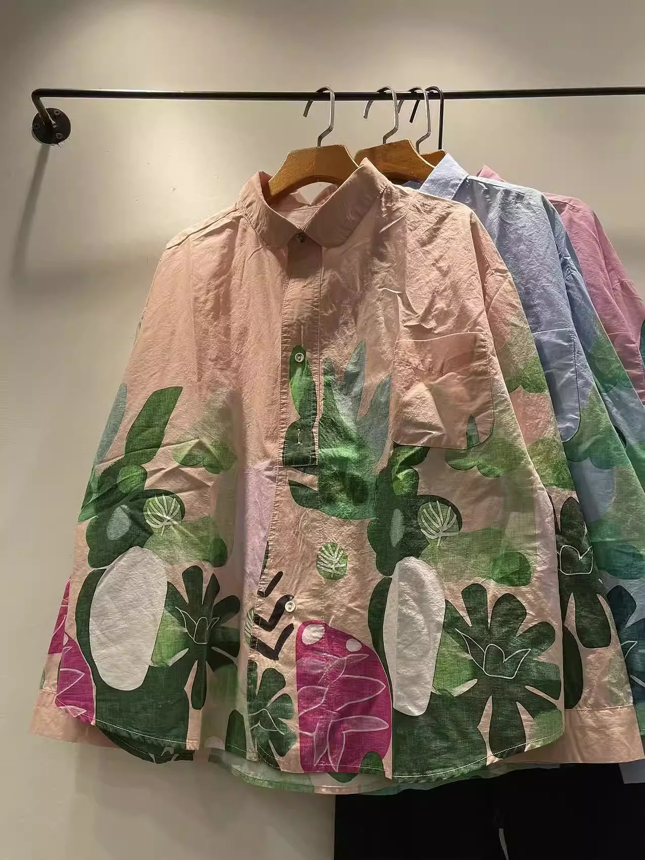 

Модные рубашки и блузки оверсайз в стиле Харадзюку 2026 года с мультяшным принтом (синие, розовые, белые) для женщин, весенние, из чистого хлопка, с длинным рукавом