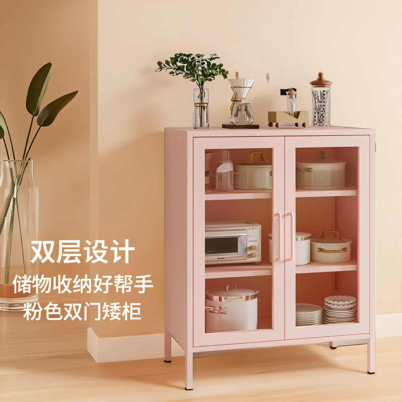Nordic carbon steel dining side tea and wine cabinet simple wrought iron living room balcony storage locker kitchen tableware lo