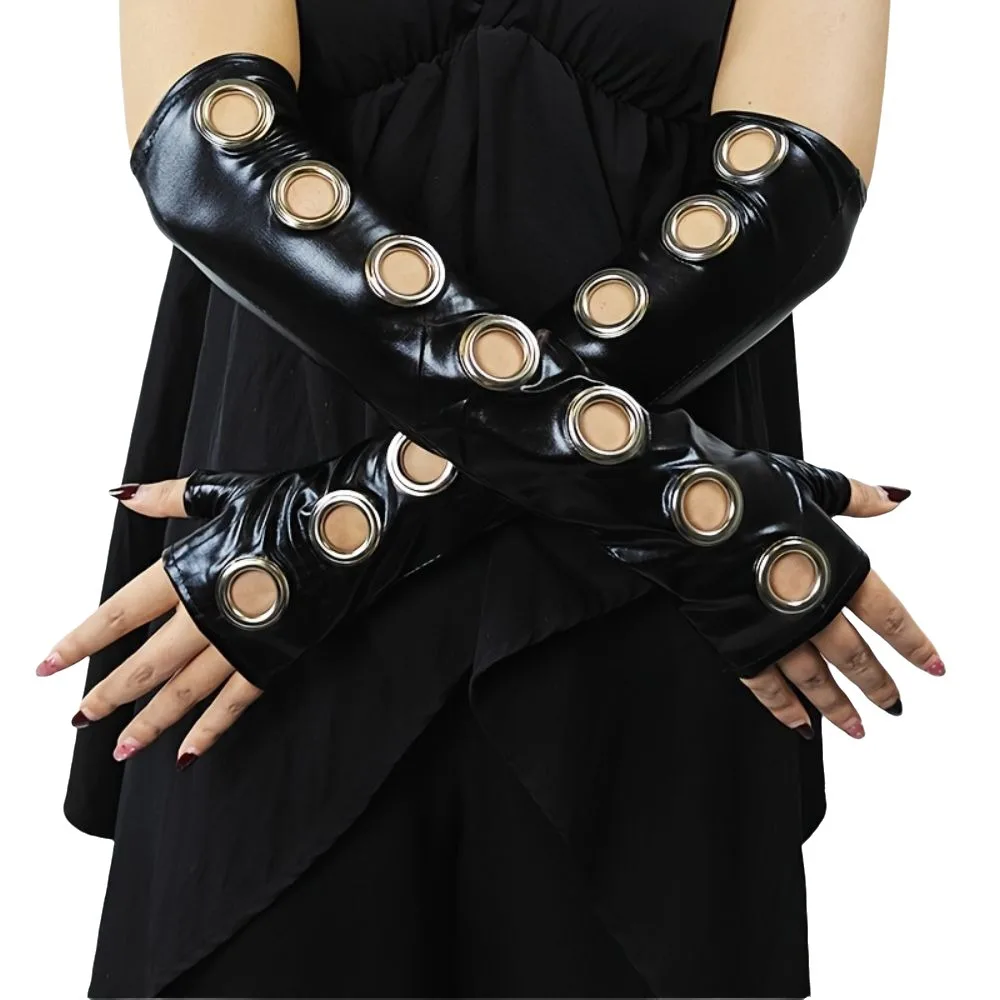 Unisex Punk Half-arm Sleeve Black Y2K Arm Sleeves Buttons Design Street-Style Gothic Arm Covers Street Dance
