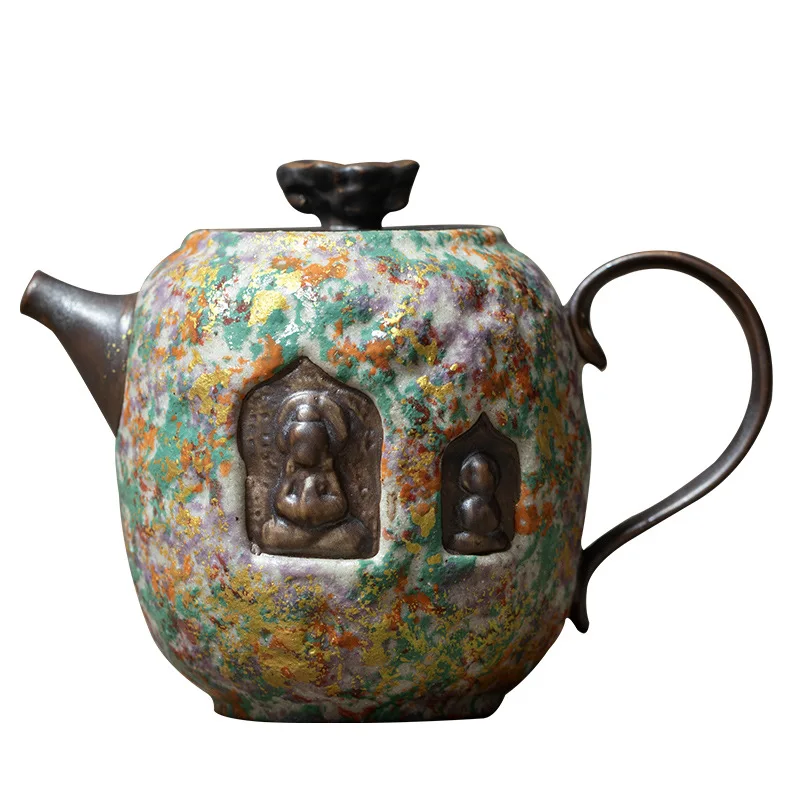 

Dunhuang Enlightenment Seven Colors Old Rock Clay Teapot Household Handle Retro Coarse Pottery Tea Kettle Tea Infuser