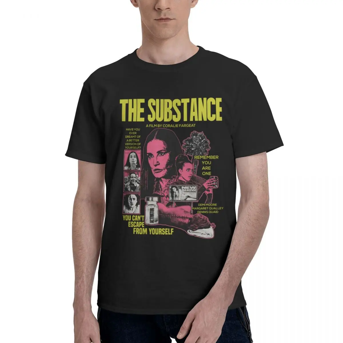 Men The Substance Vintage Horror Movie T Shirt Streetwear Big Size Cotton Sleeve Shirts