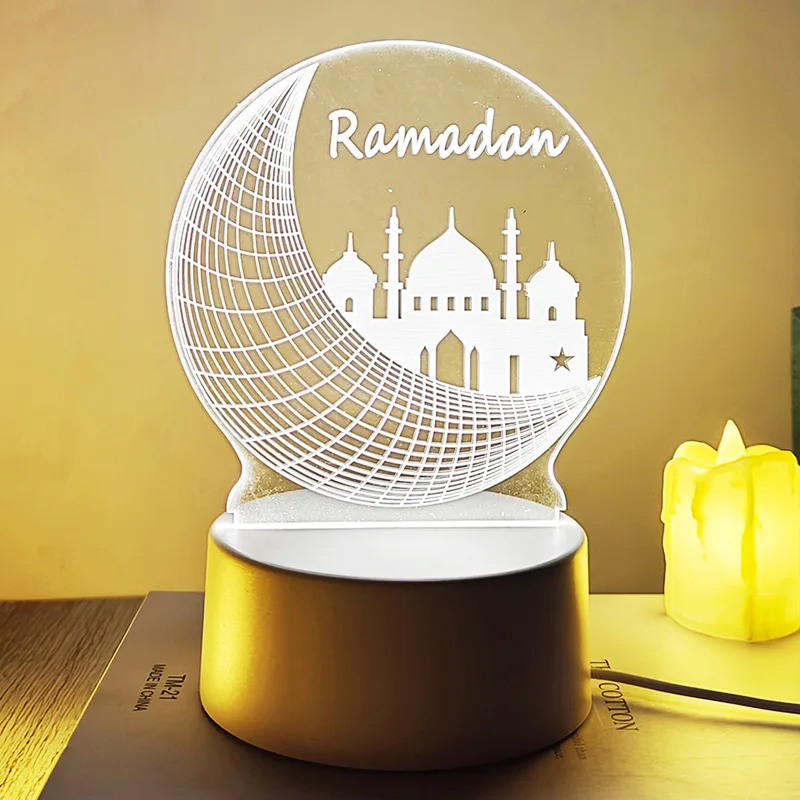 E5 Muslim 3D Led Night Light Festival Eid Mubarak Decorative Lamp Ramadan Ornament Bedroom Decoration USB Power Holiday Lighting