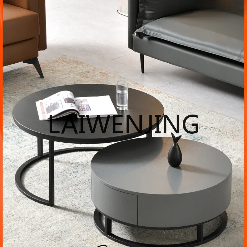 

Italian Stone Plate Coffee Table Light Luxury Nordic Living Room Creative Storage Simple round Tea Table