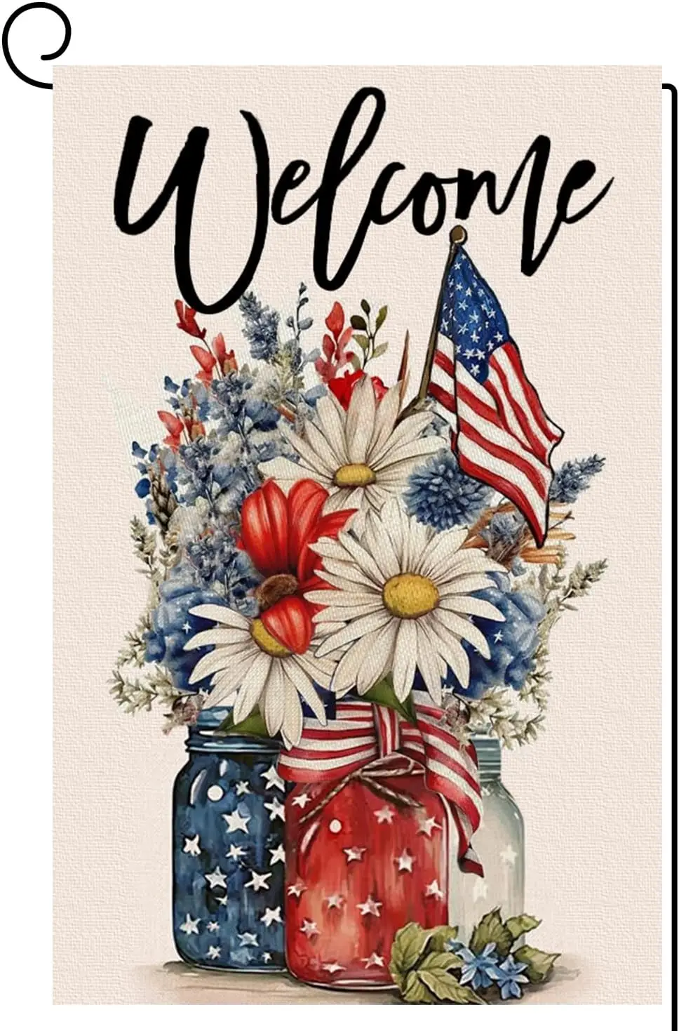 4th Of July Floral Garden Flag Double Sided Welcome Garden Flags For Outside Memorial Day Independence Day Patriotic Mason Jar F