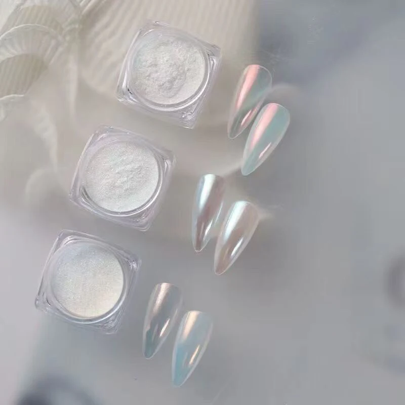 Mirror Nail Powder Pigment Pearl White Rubbing on Nail Art Glitter Dust Chrome Aurora Blue Manicure Holographic Decorations