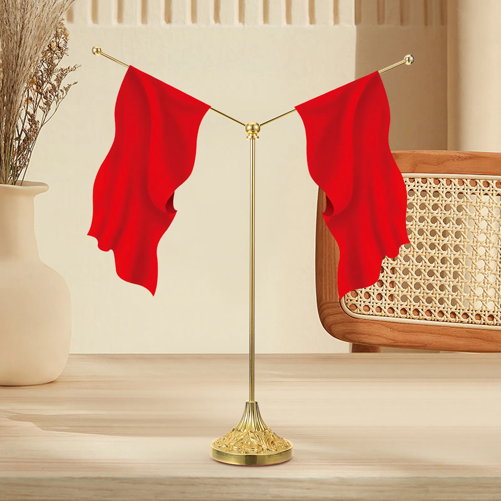 Desktop Flag Pole Metal Holder Sturdy Iron Round Base Stable Desk Flag Stand for Office Home Conference Table Flagpole