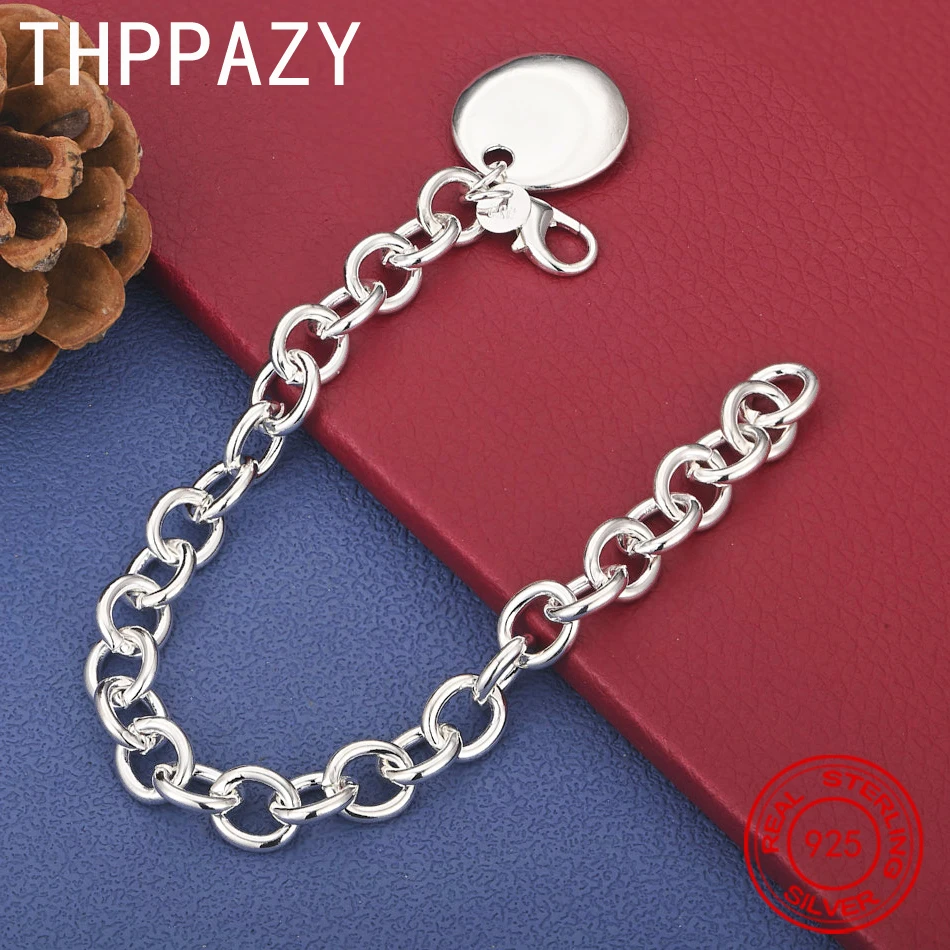 THPPAZY 925 Sterling Silver Personalized Round Pendant Bracelet For Women Fashion Party Gift Wedding Birthday Simple Jewelry