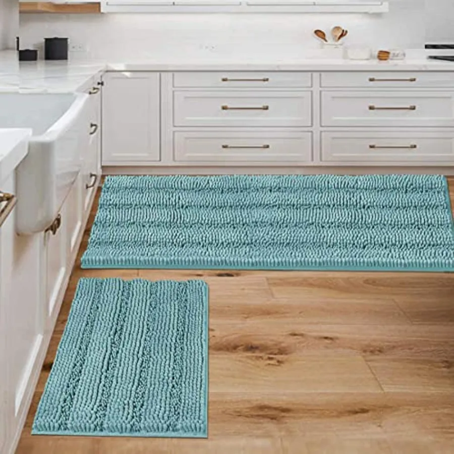 

Bathroom Rugs Bath Mats Sets Super Absorbent Chenille Striped Bath Mats Non Skid Machine Wash Dry Rugs for Bathroom Floor Set o