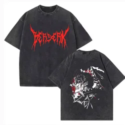 Anime Berserk Guts Tshirt Retro Vintage Washed Graphic Tees Men Harajuku Cotton Casual Short Sleeve Tshirt Tops Unisex Male